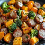 Sheet Pan Sausage and Sweet Potatoes with Honey Garlic Sauce