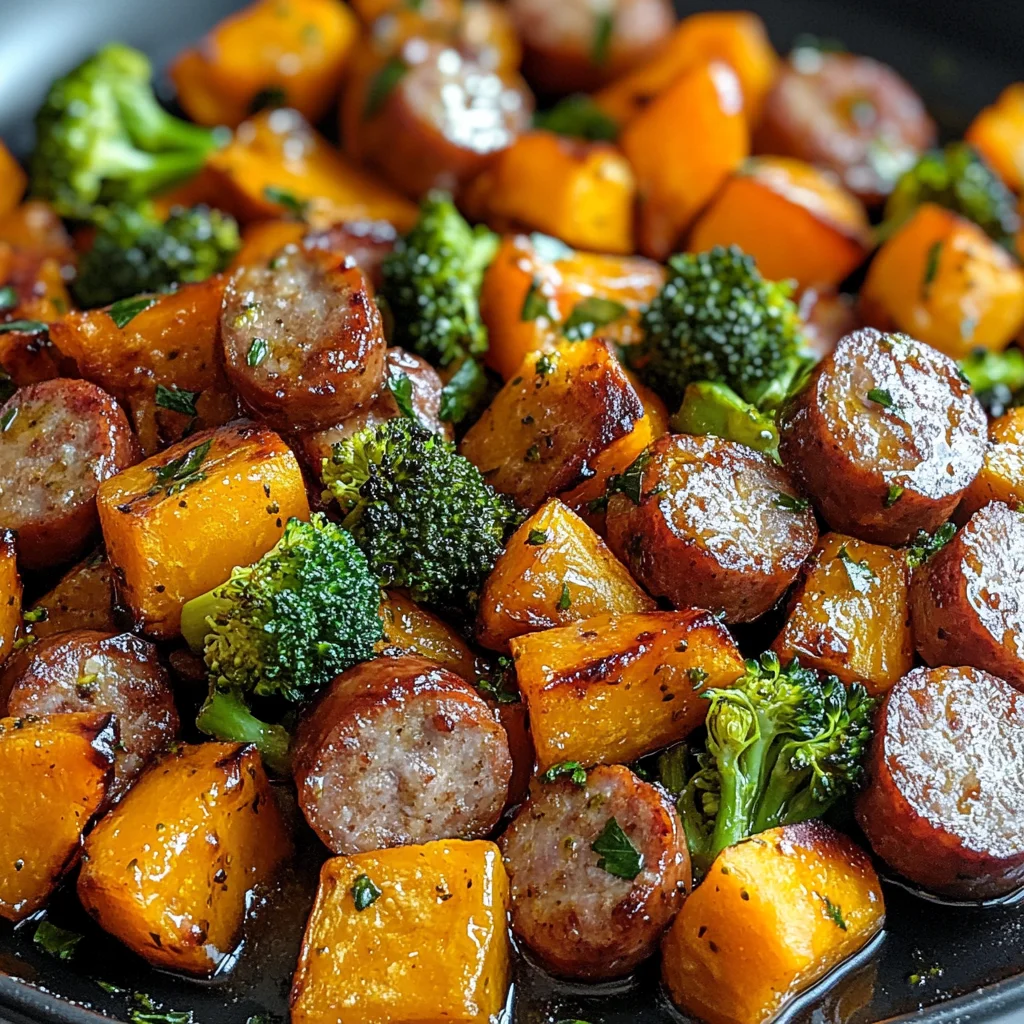Sheet Pan Sausage and Sweet Potatoes with Honey Garlic Sauce
