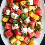 Cubed Watermelon, Peach and Feta Salad