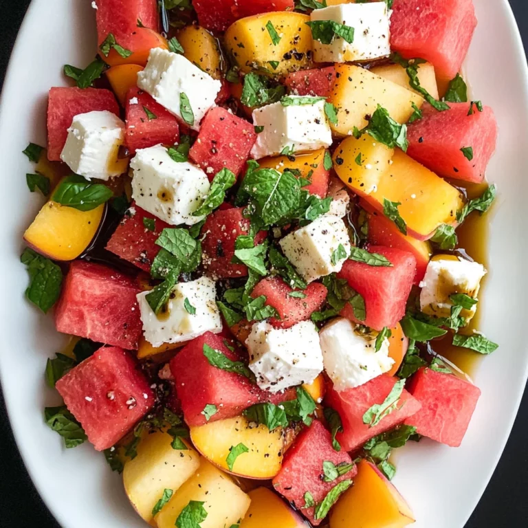 Cubed Watermelon, Peach and Feta Salad