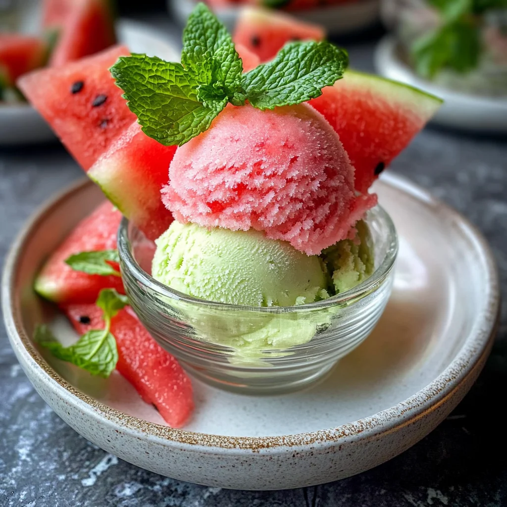 Fresh Mint Ice Cream with Salted Watermelon Granita