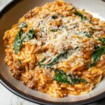 Ground Beef Orzo with Tomato Cream Sauce