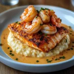 Red Snapper, Shrimp & Grits with a Cajun Cream Sauce