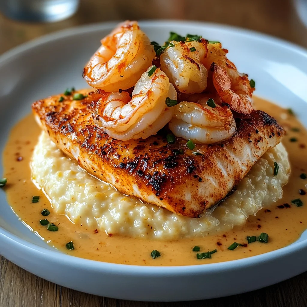 Red Snapper, Shrimp & Grits with a Cajun Cream Sauce