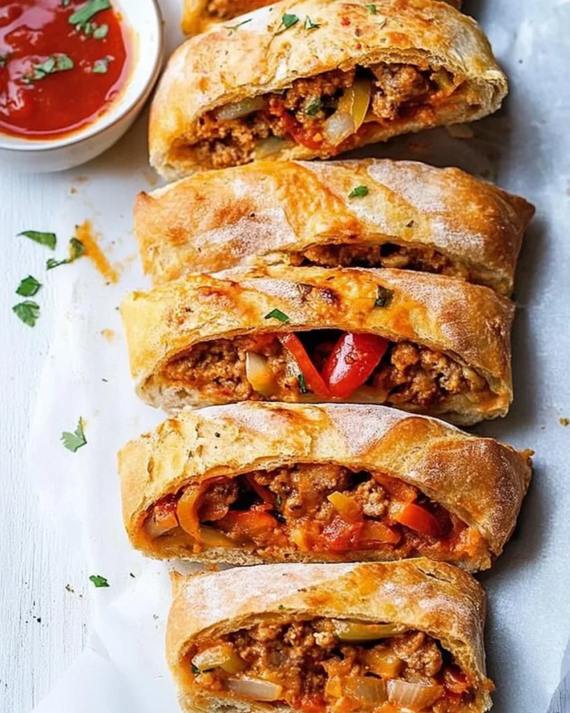 Sausage, Pepper and Onion Stromboli (Stuffed Sausage Bread)