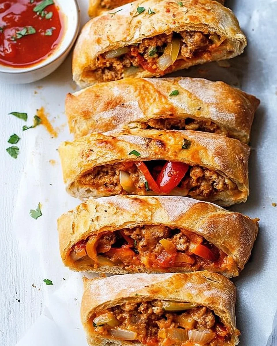 Sausage, Pepper and Onion Stromboli (Stuffed Sausage Bread)