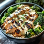 Grilled Chicken & Broccoli Bowls with Creamy Garlic Sauce