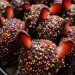 Halloween Dessert - Strawberry and Chocolate fudge mice
