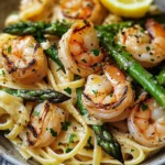 Lemon Asparagus Pasta with Grilled Shrimp