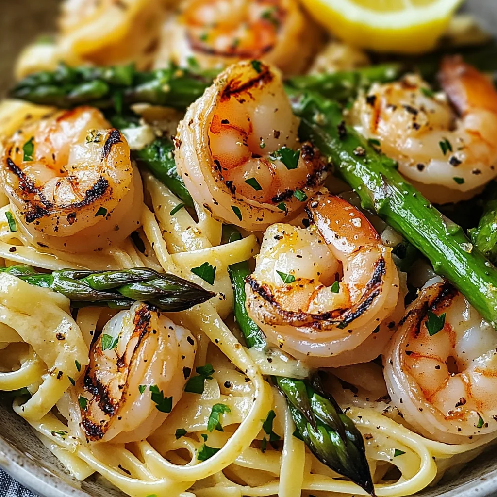 Lemon Asparagus Pasta with Grilled Shrimp