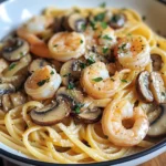 Mushroom Garlic Shrimp Pasta