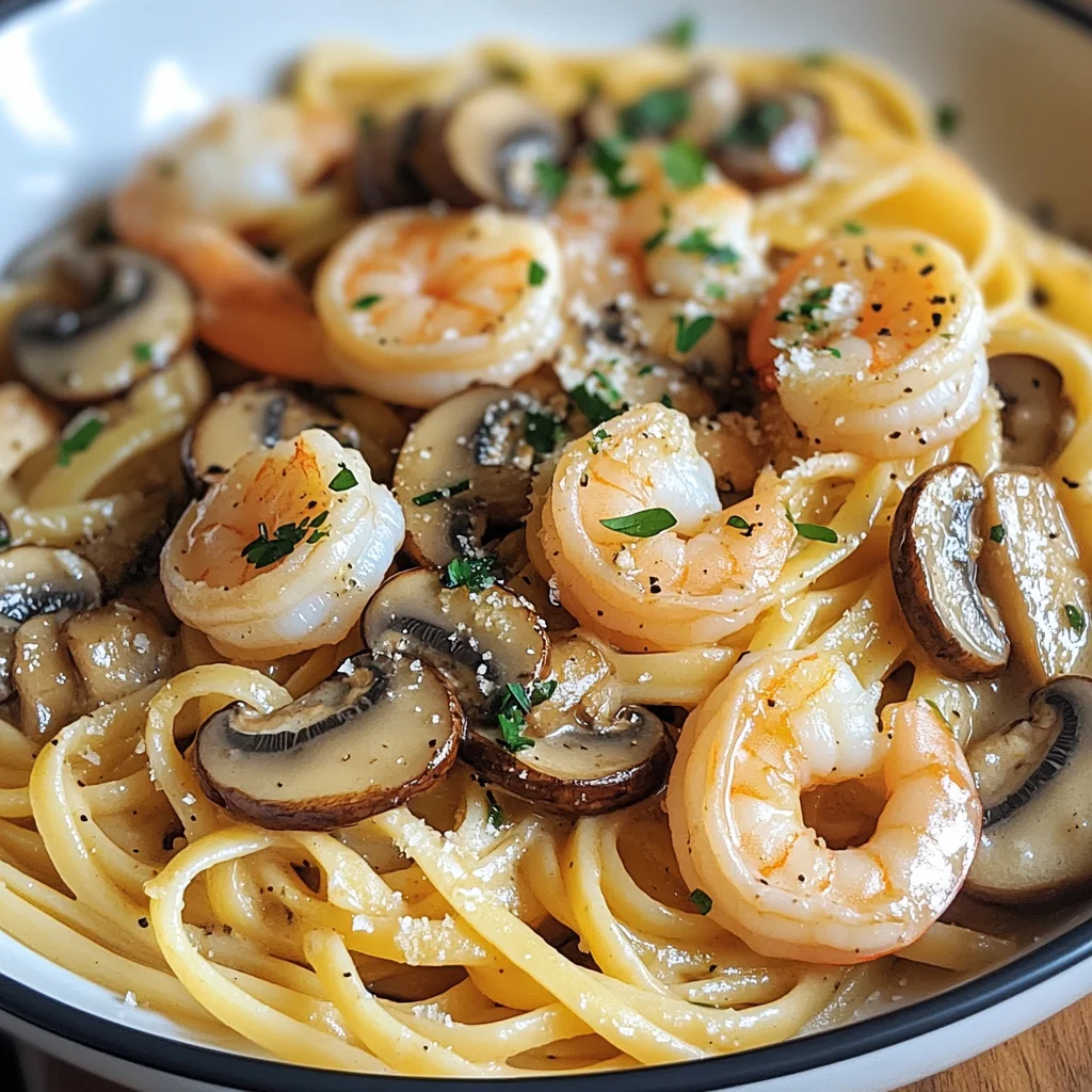 Mushroom Garlic Shrimp Pasta