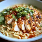 Fiery Chicken Ramen with Creamy Garlic Sauce