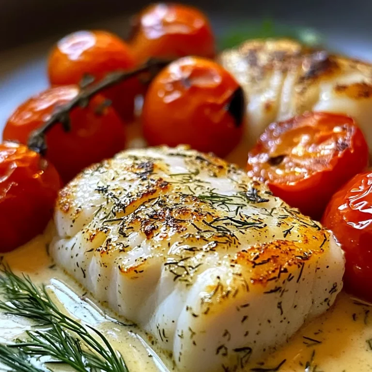 Grilled Cod with Roasted Tomatoes & Creamy Dill Sauce