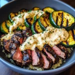 Grilled Steak Bowl with Creamy Sauce & Grilled Zucchini