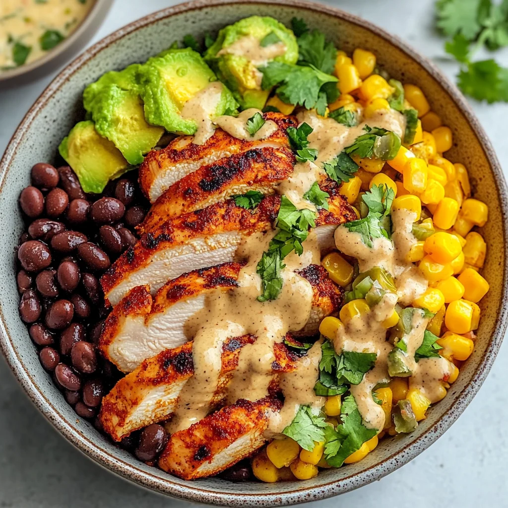 Chipotle Chicken Bowl with Black Beans, Corn, & Creamy Sauce