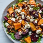 Creamy Roasted Beet Salad with Sweet Potato & Feta