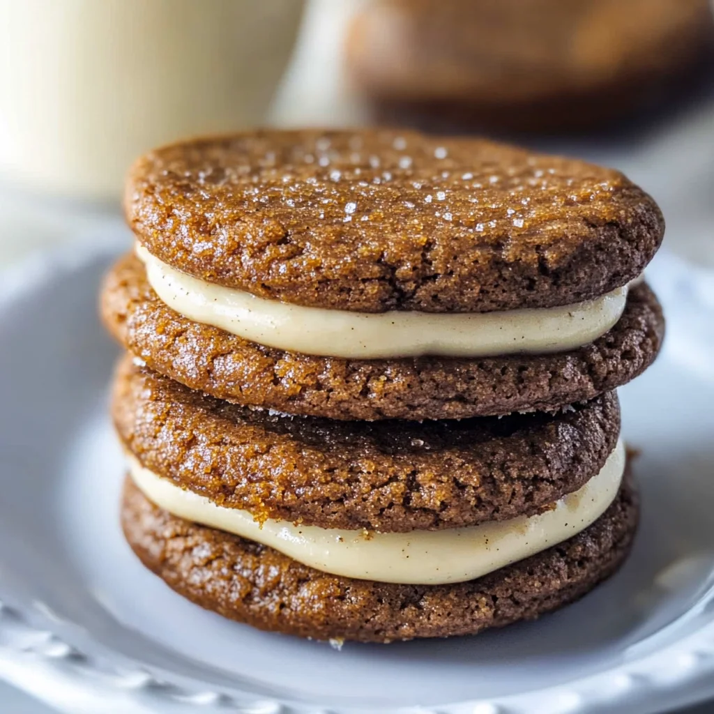 Ginger Molasses Sandwich Cookies with Eggnog Frostings