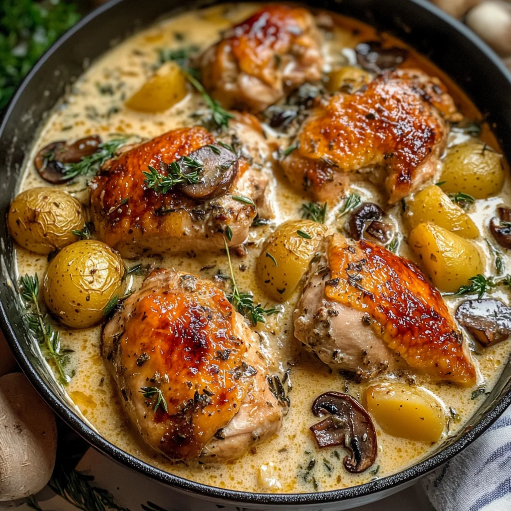 Herb Roasted Chicken in Creamy White Wine Sauce