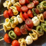 Italian Antipasto Skewers with Marinated Tortellini and Mozzarella