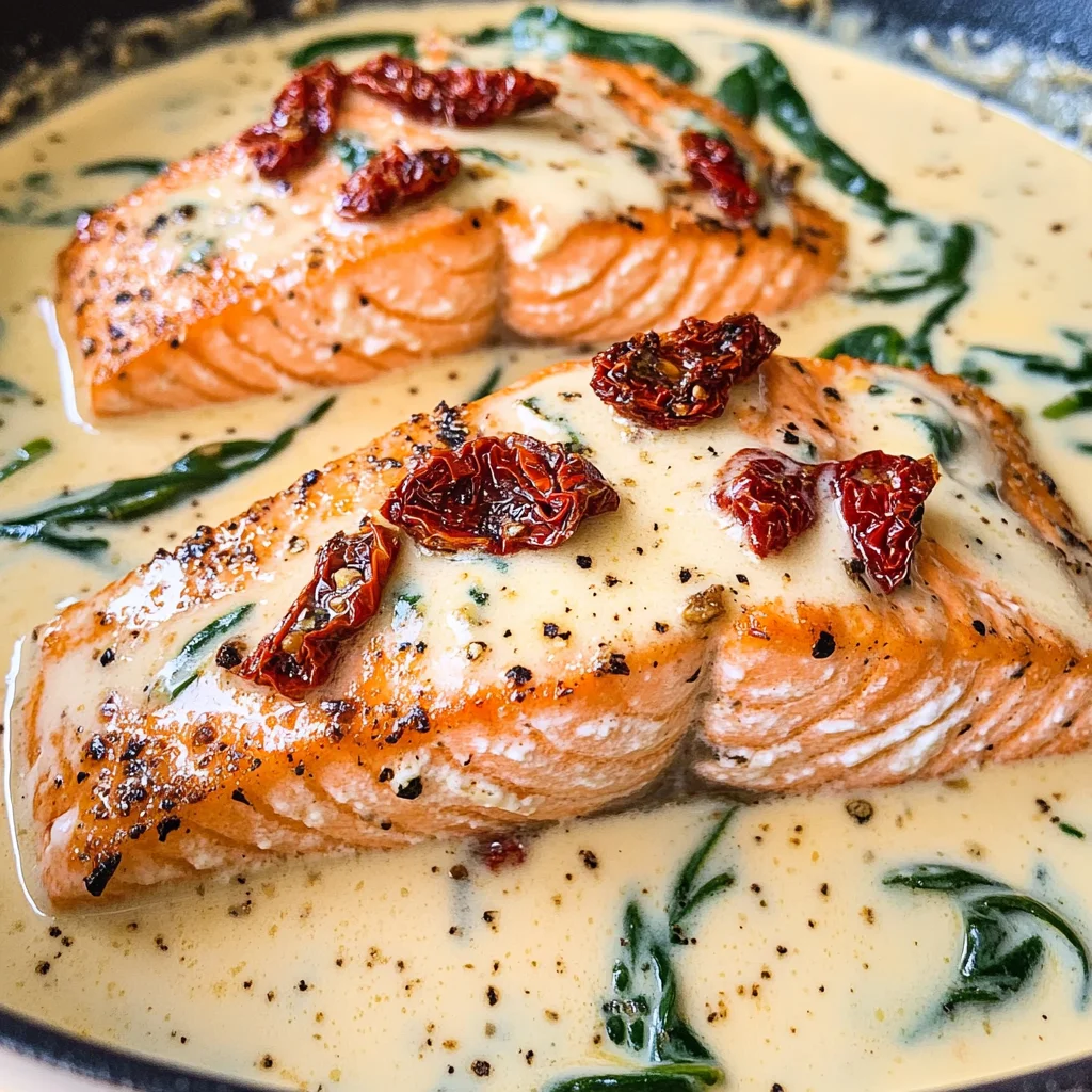 Tuscan Salmon with Parmesan Cream Sauce