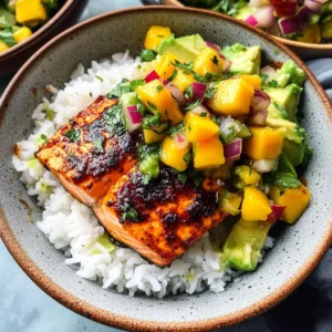 BBQ Salmon Bowls with Mango Avocado Salsa