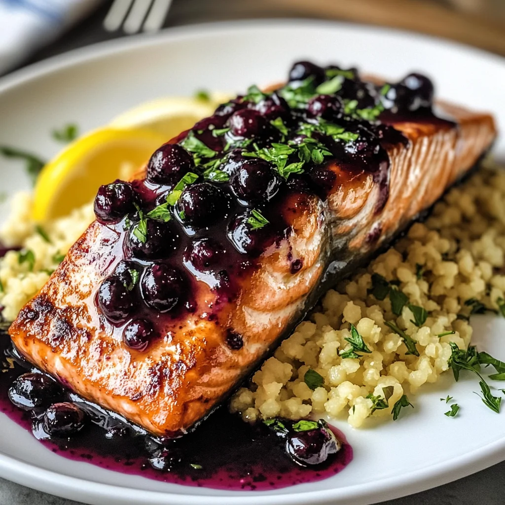 Blueberry Glazed Salmon with Lemon Herb Couscous