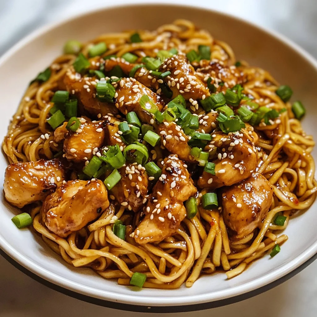 Sticky Garlic Chicken Noodles Recipe