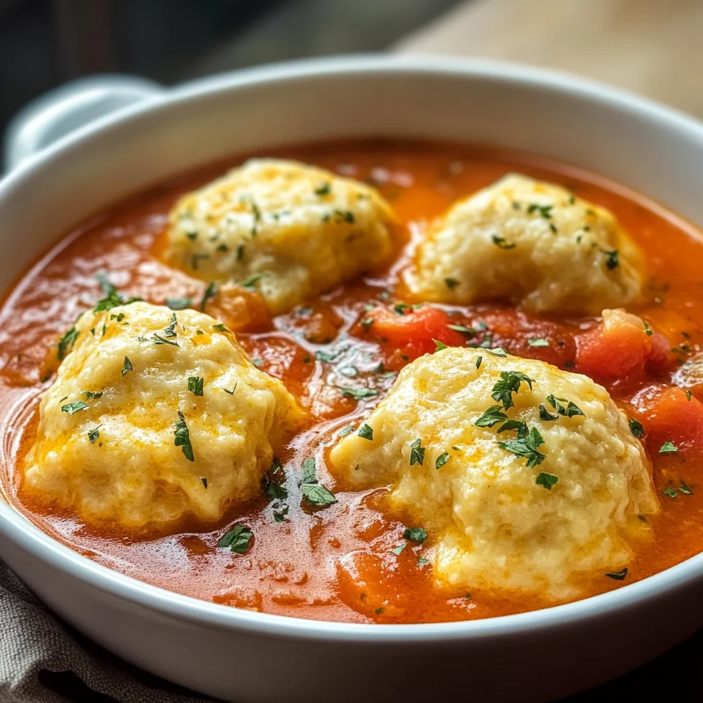 Best Tomato Soup with Cheddar Bay Dumplings