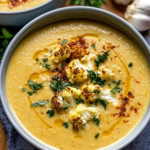 Creamy Cheddar Cauliflower & Roasted Garlic Soup Recipe