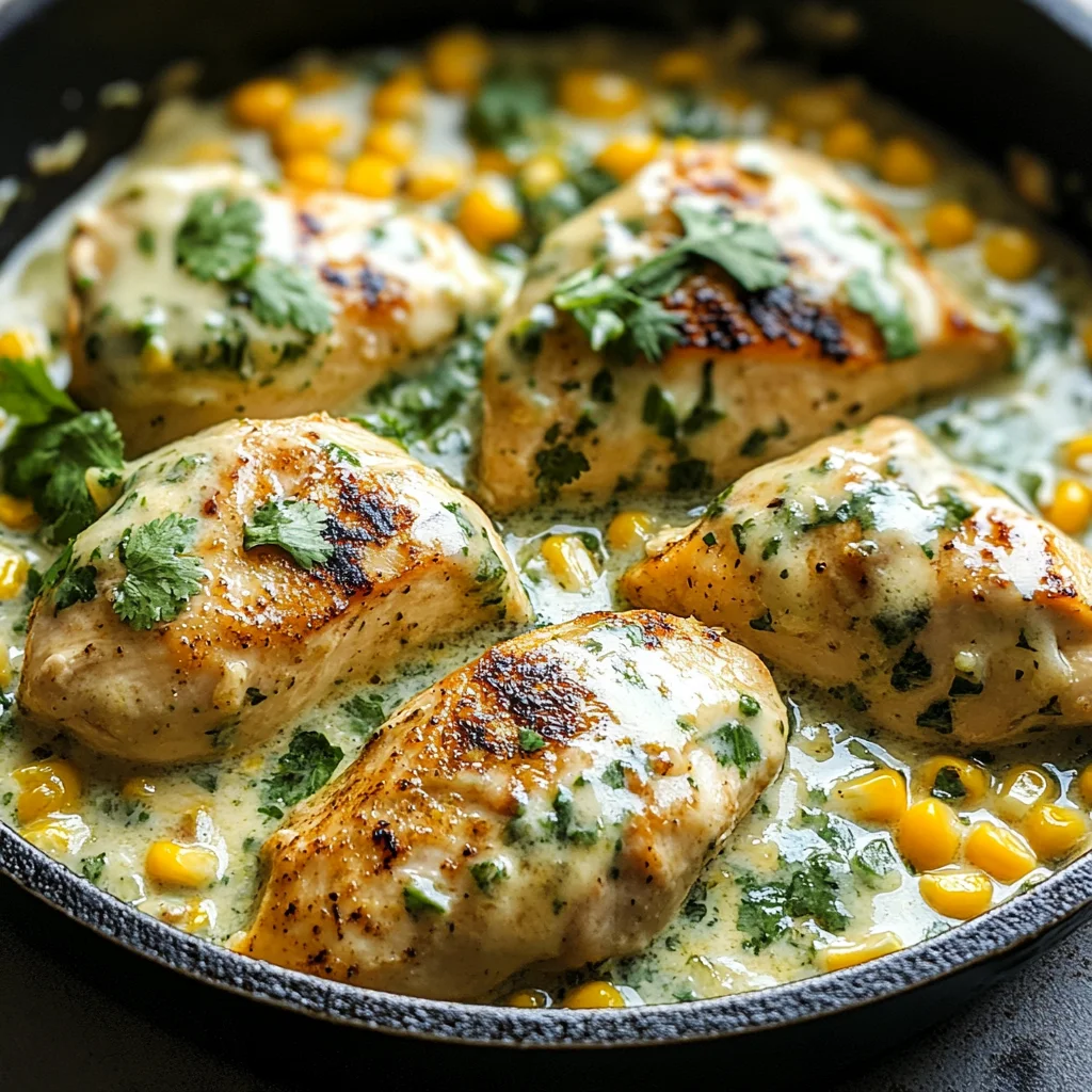 Creamy Salsa Verde Chicken & Mexican Street Corn Skillet
