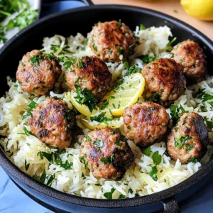 Greek Turkey Meatballs with Lemon Herb Rice