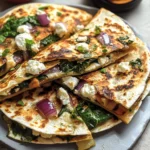 Mediterranean Quesadillas with Spinach, Feta, Mozzarella, and Red Onion