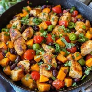 Mexican-Style Chicken, Sweet Potato, and Black Bean Skillet