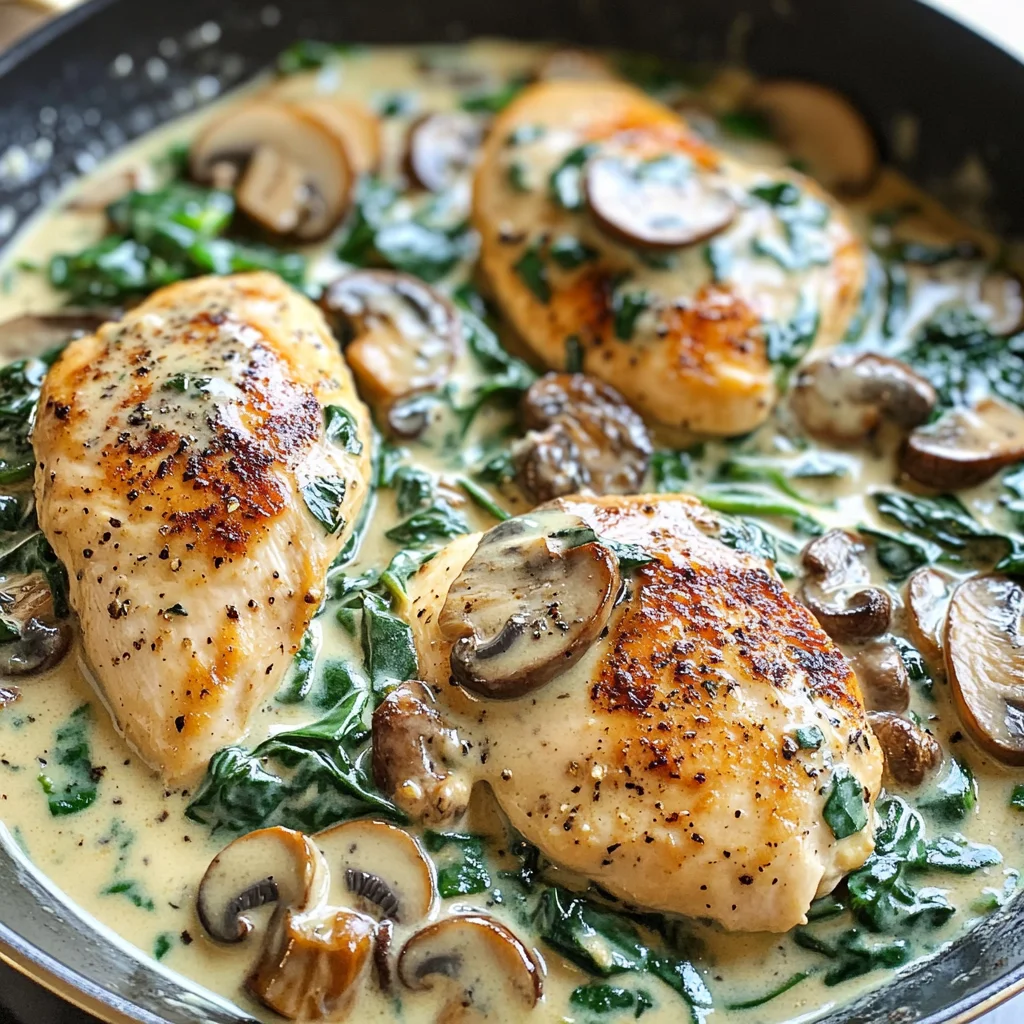 One-Skillet Creamy Spinach and Mushroom Chicken Breast