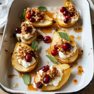 Baked Pears with Goat Cheese, Honey, and Cranberries