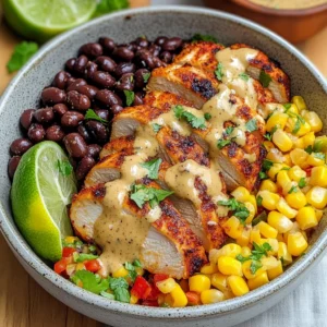 Chipotle Chicken Bowl with Black Beans, Corn, & Creamy Sauce