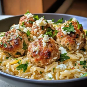Greek Chicken Meatballs with Lemon Orzo