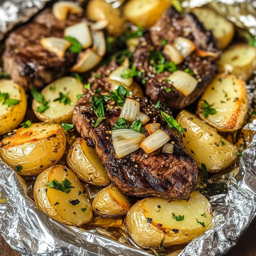 Garlic Butter Steak and Potato Foil Packets