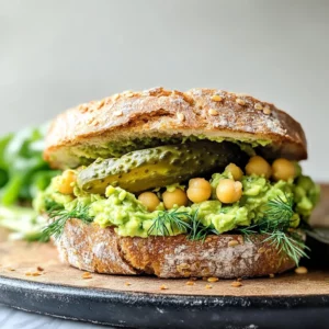 Smashed Chickpea Avocado Dill Pickle Sandwiches