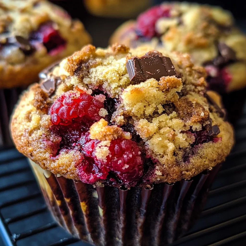 Dark Chocolate Chunk Raspberry Crumb Muffins