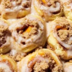 Peach Cobbler Cinnamon Rolls with Crumb Topping