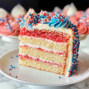 Red White and Blue frosted Vanilla Cake