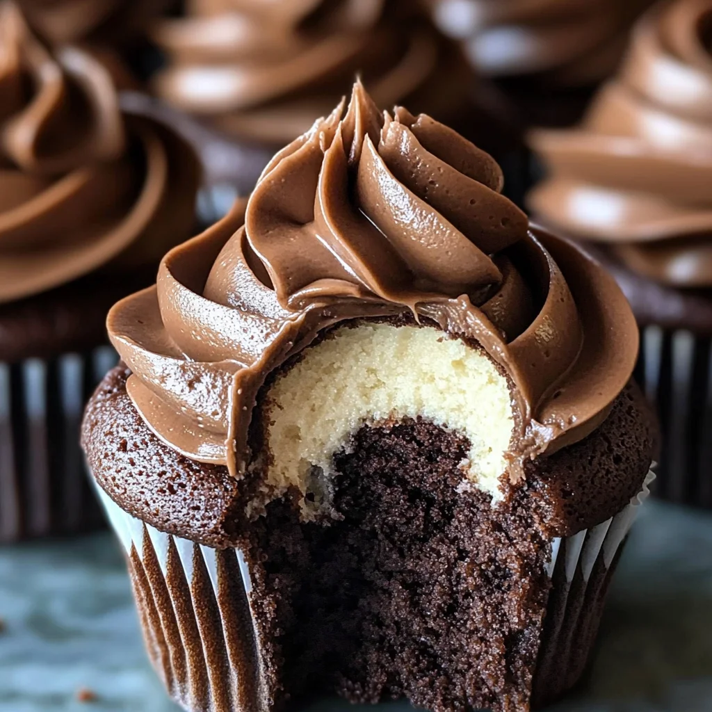 Swirled Chocolate Cupcakes with Creamy Chocolate Filling
